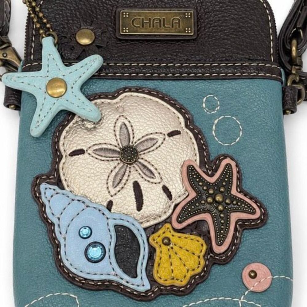 Chala Sea Life Crossbody Phone Purse Teal Sand Dollar Starfish Shell Bag - Picture 2 of 6